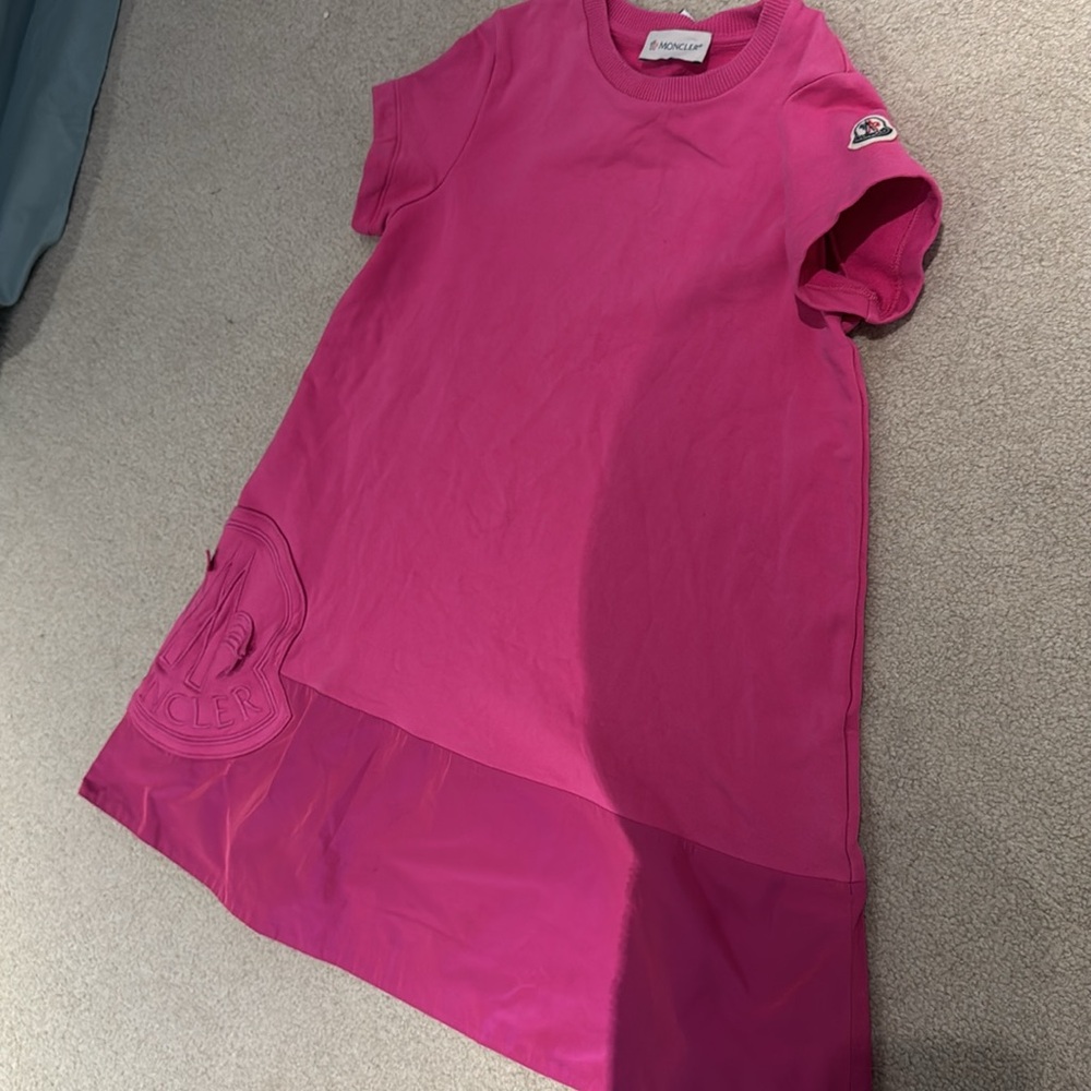 Moncler Pink A-line Casual Dress girl Crew Neck Short Sleeve